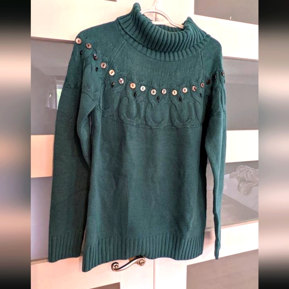 Owl sweater, chunky turtle neck knit sweater with owl pattern
